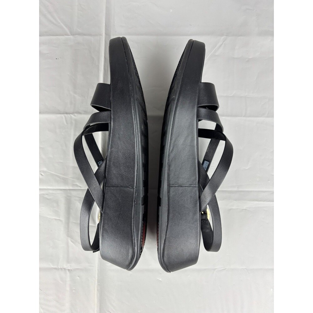 FitFlop F-Mode Leather Flatform Strappy Back-Strap Sandals Women's 8 Black Wedge - Picture 9 of 13